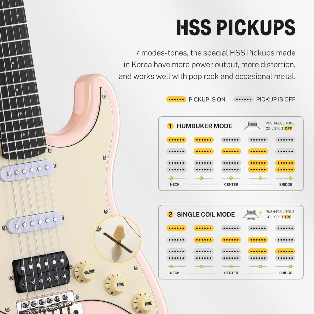 Donner E-Gitarren Set Full Size, HSS Spule Geteilte Pickups, 39 Zoll Solid Body ST Gitarre Anfänger