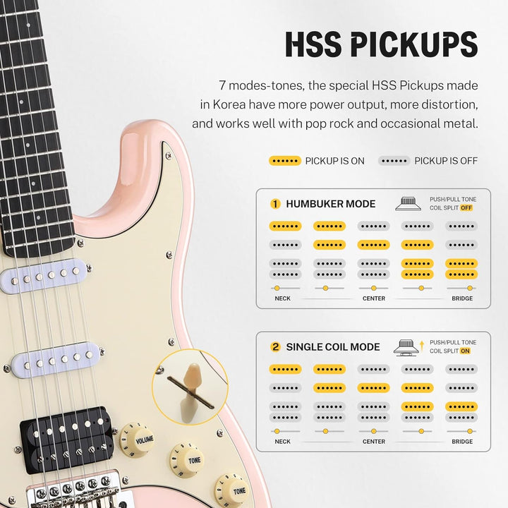 Donner E-Gitarren Set Full Size, HSS Spule Geteilte Pickups, 39 Zoll Solid Body ST Gitarre Anfänger