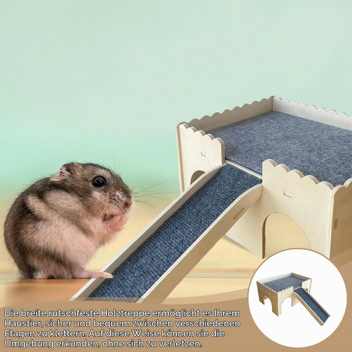 Mehrstöckiges Meerschweinchen Versteck, Holz Meerschweinchen Bett mit Treppe und Matten, Hamster Hau