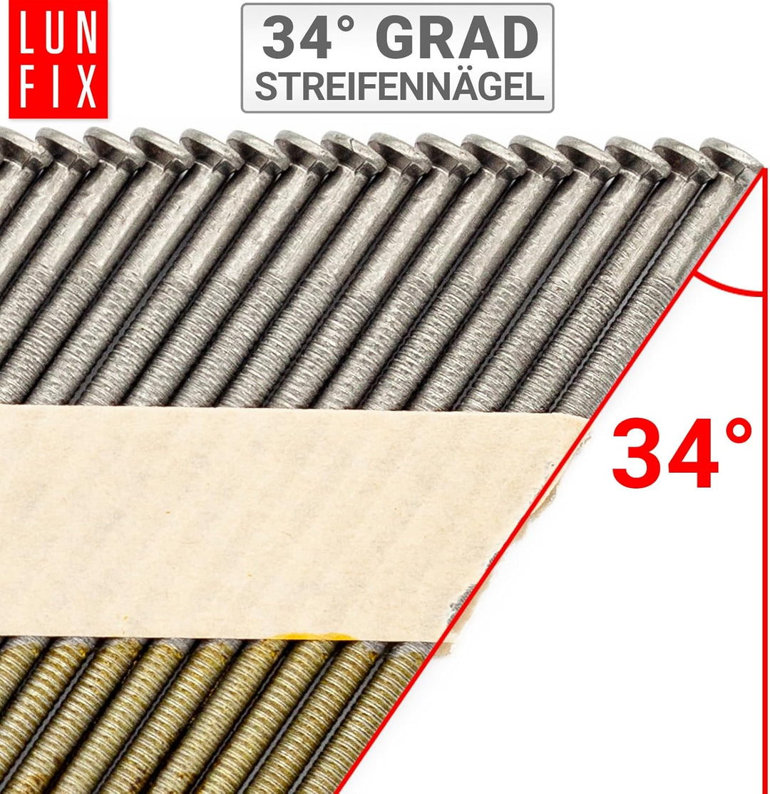 34° Ringschaftnägel 3,1x90 mm aus Stahl unverzinkt, papiergebunden auf Streifen – Packung 2000 Stk.