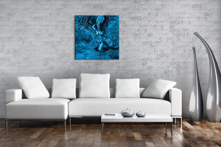 deyoli Feen Kriegerin Format: 70x70 Effekt: Monocrome Blau als Leinwand, Motiv fertig gerahmt auf Ec