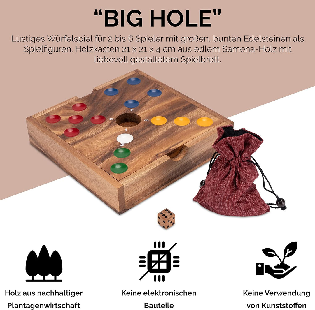 LOGOPLAY Big Hole - Würfelspiel - Gesellschaftsspiel - Brettspiel aus Holz mit Edelsteinen