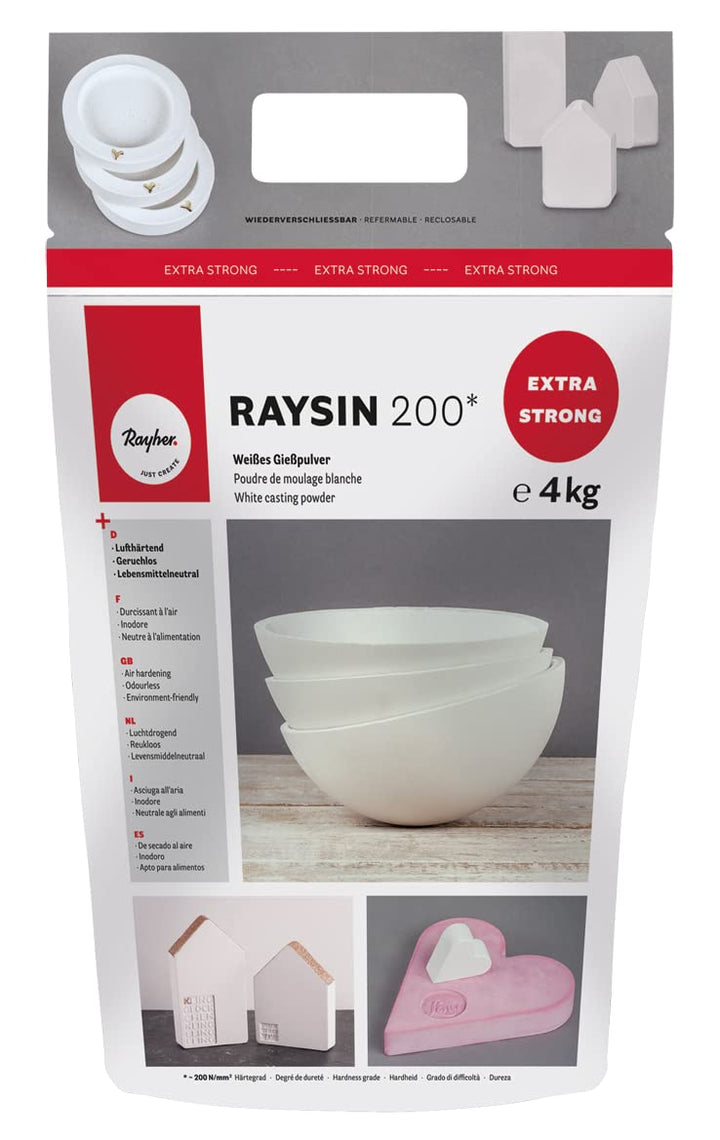 Rayher 34410102 Raysin 200 Giesspulver 4kg, Giesspulver weiss, Reliefgiesspulver, lufthärtend und ge