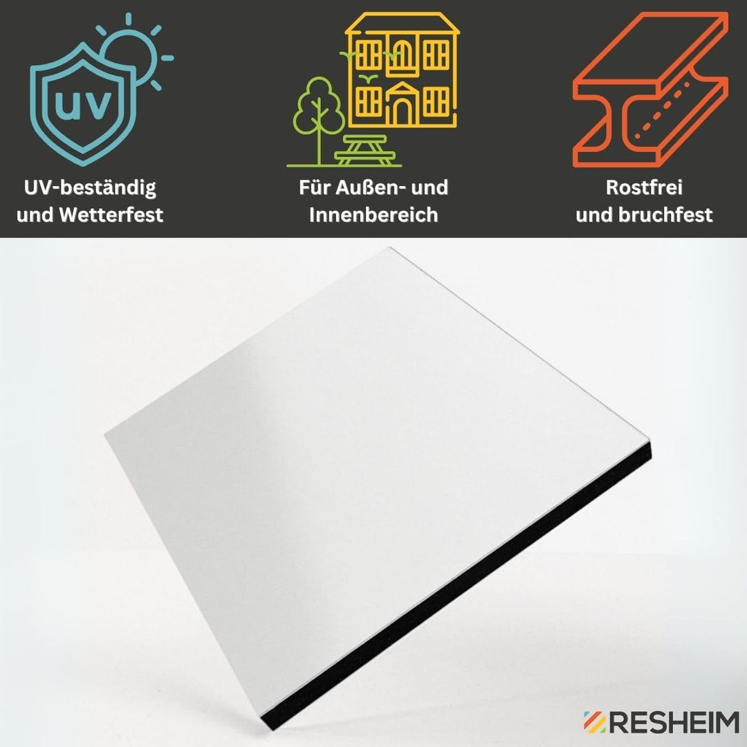 RESHEIM 3-6 mm Aluverbundplatte Weiss Zuschnitt nach Mass Aluminium Verbund Platte Materialstärke un