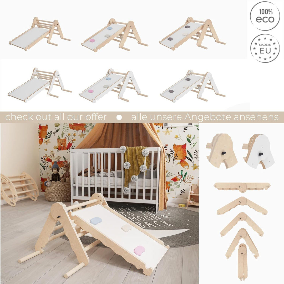 MAMOI® Klettergerüst Indoor, Kletterdreieck mit rutsche Holz, Baby Kinder Klettern, Kletterturm ruts