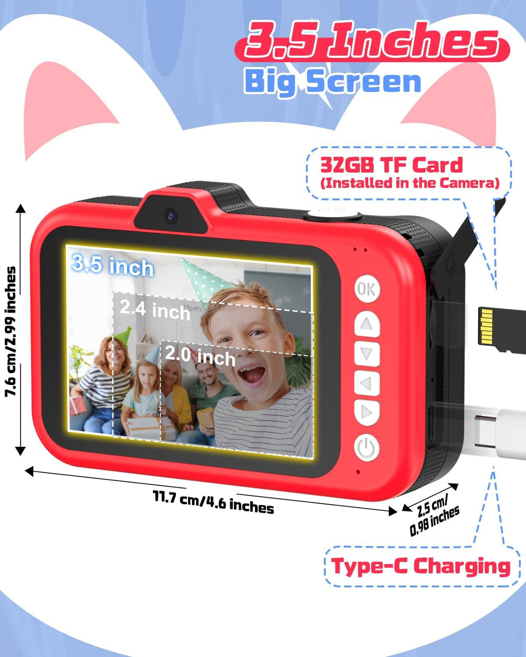 Kinderkamera, Usteetic 3,5" Grossbildschirm 1080P Digitalkamera Kinder mit 360° Drehbares Zoomobjekt