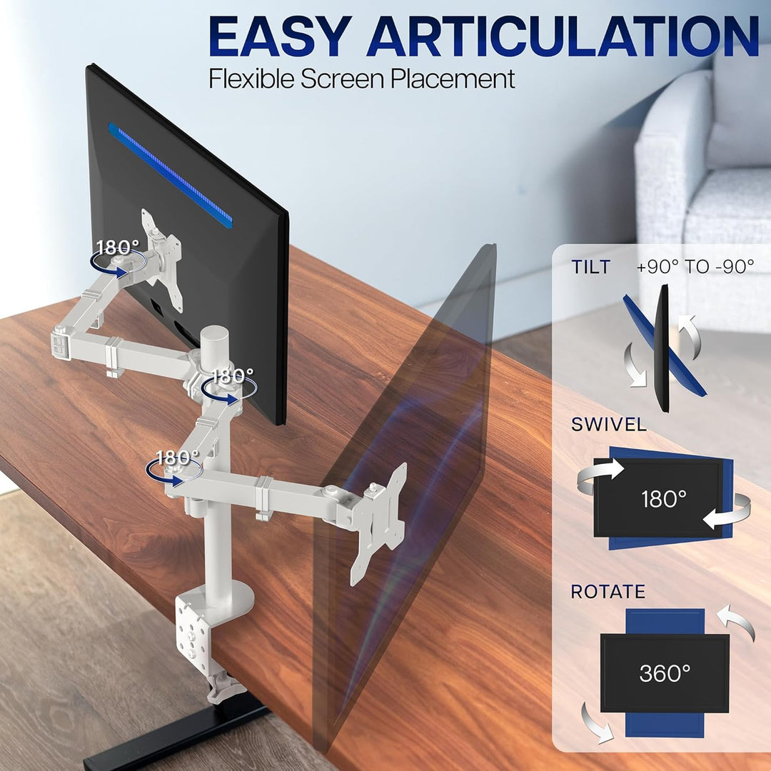 VIVO STAND-V032W Dual-Monitor-Tischhalterung, robust, voll Verstellbarer Ständer, passend für 2 LCD-