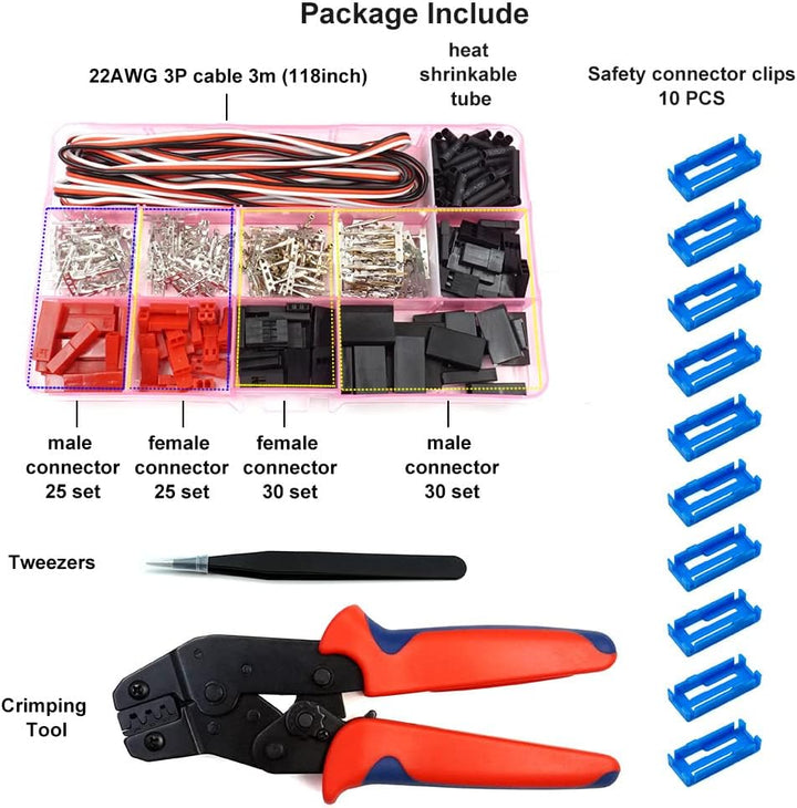 55 Sets Servo-Stecker, männlich, weiblich, Crimp-Pin-Kabel-Set mit Crimp-Werkzeug, kompatibel mit JR