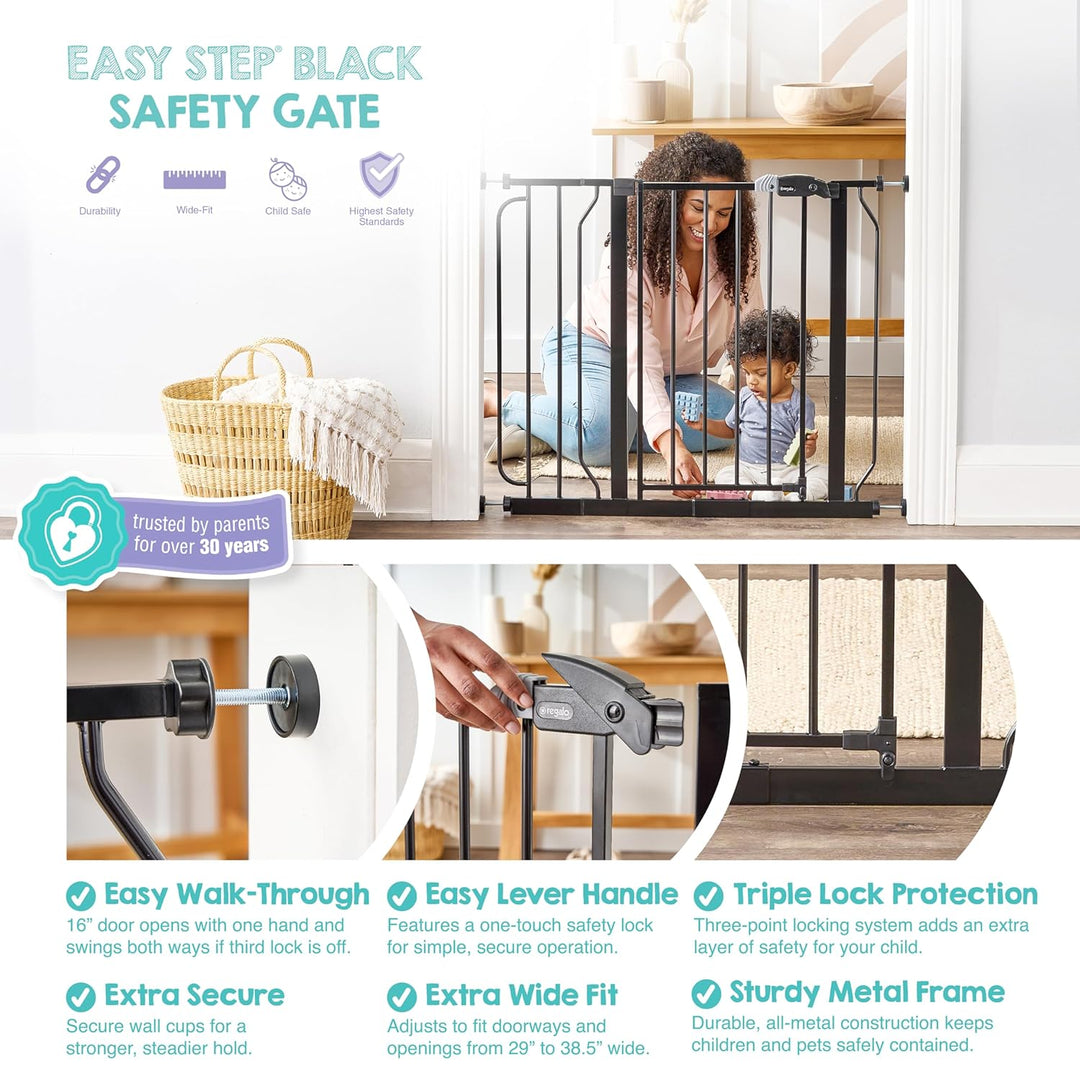 Regalo Easy Step Extra Wide Baby Gate Schwarzes Schutzgitter, Schwarzes Schutzgitter
