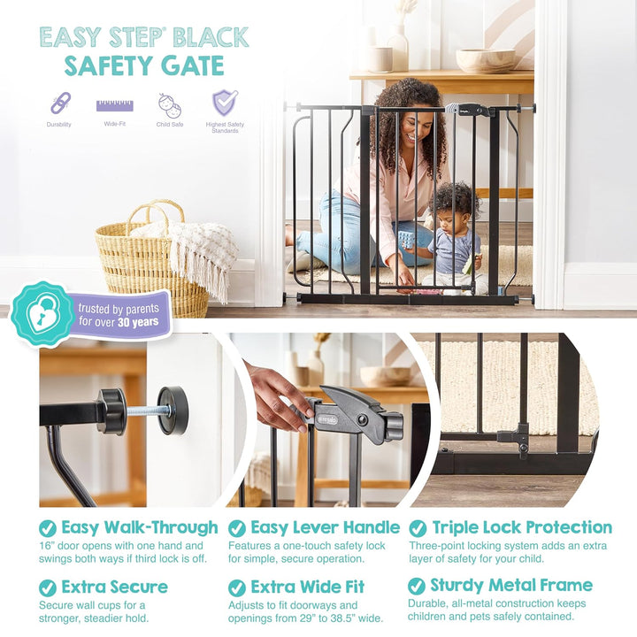 Regalo Easy Step Extra Wide Baby Gate Schwarzes Schutzgitter, Schwarzes Schutzgitter