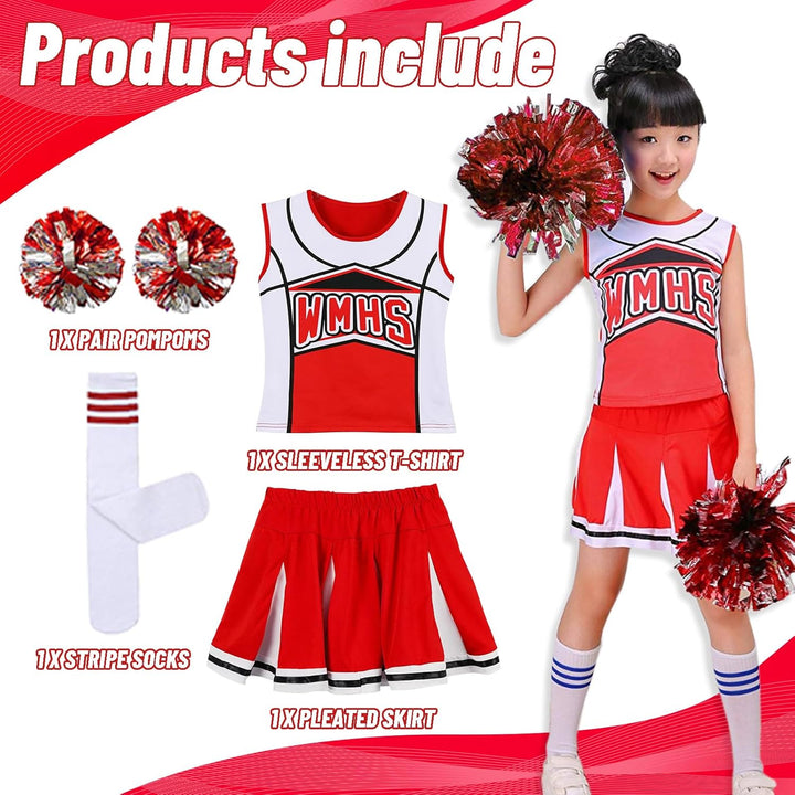 LOLANTA Mädchen rot &amp; blau Cheerleader Kostüm befestigen Pom Poms Socken, Kinder Cheer Outfit Karnev