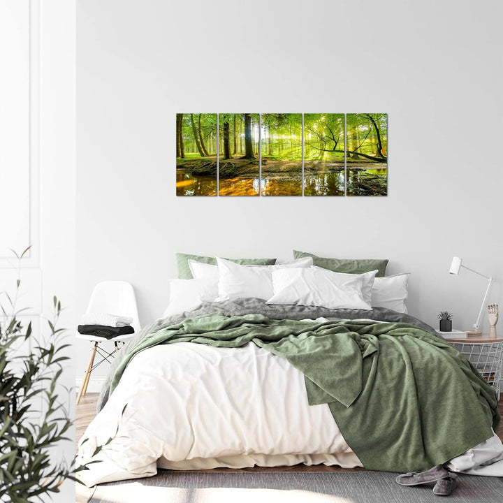 Runa Art Bild Wald Landschaft Wandbilder auf Vlies Leinwand 5 Teilig Wanddekoration Schlafzimmer Woh