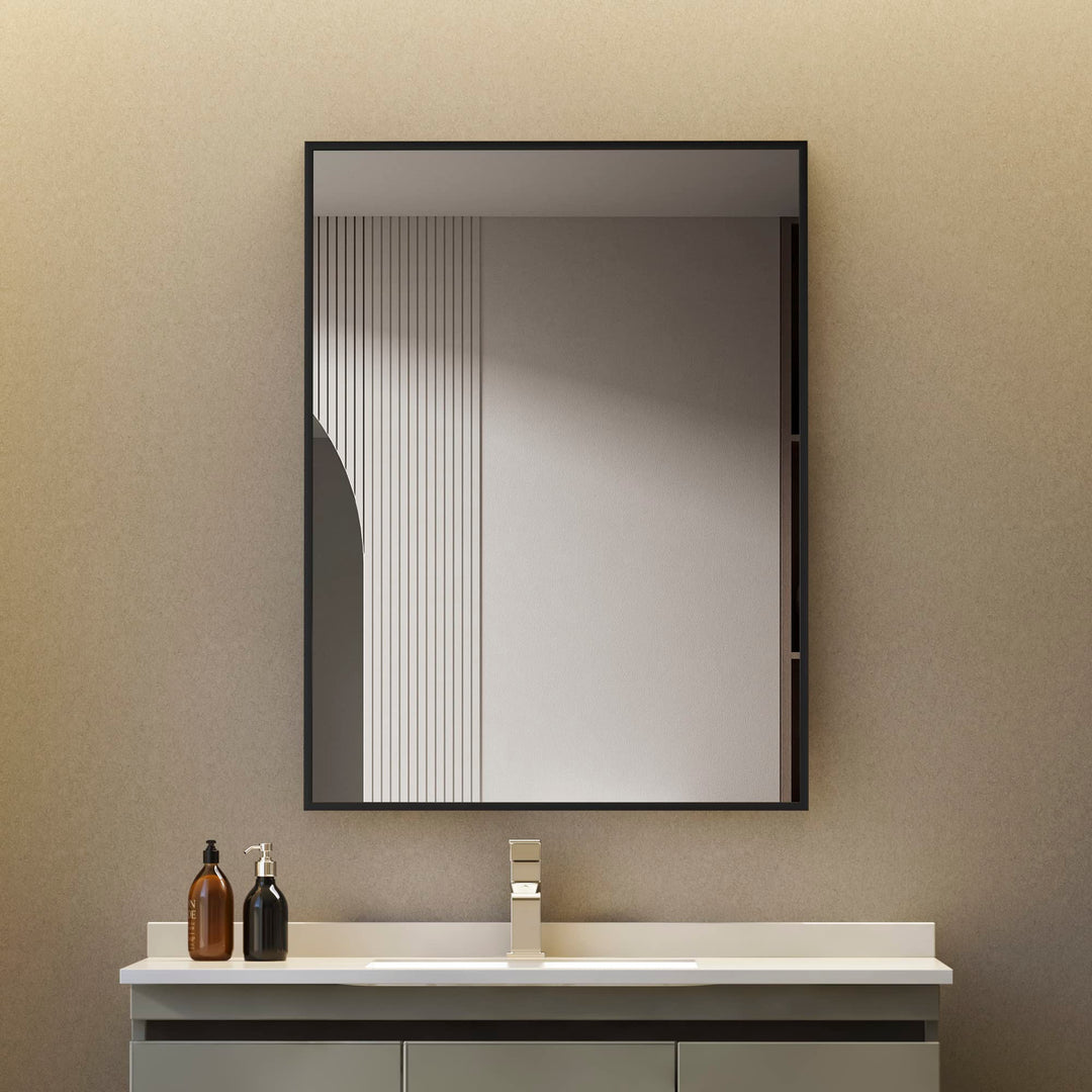 Spiegel Schwarz Wandspiegel 40x60cm Rechteckiger Metallrahmen Badspiegel Badezimmer Wandmontage Bade