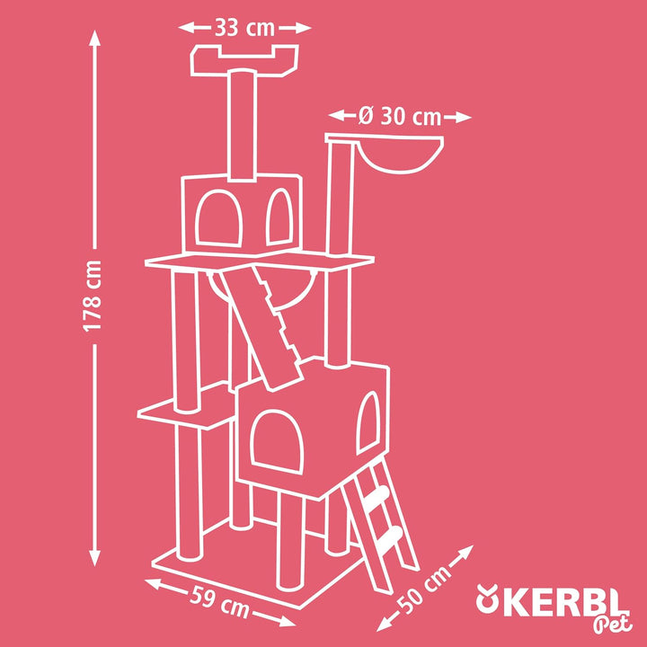 Kerbl Pet Kratzbaum Square, Grosser Katzenbaum für mehrere Katzen, Mit verschiedenen Höhlen und Lieg