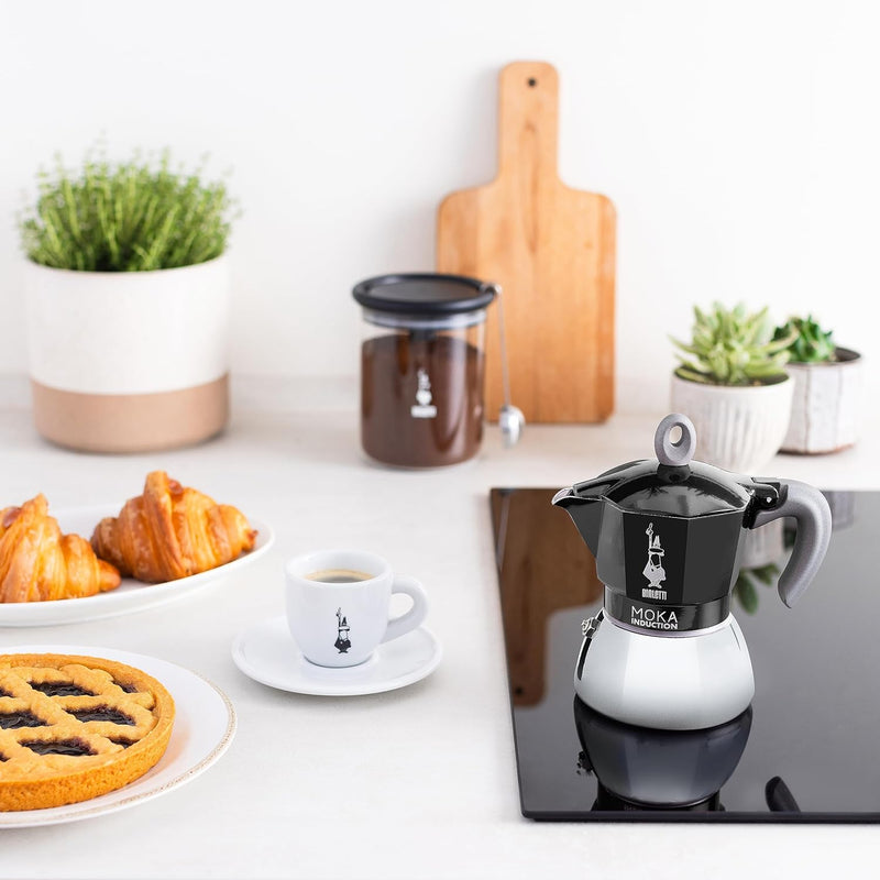 Bialetti - Moka Induction, Moka-Kanne, Geeignet für Alle Herdarten, 6 Tassen Espresso (270ml), Schwa