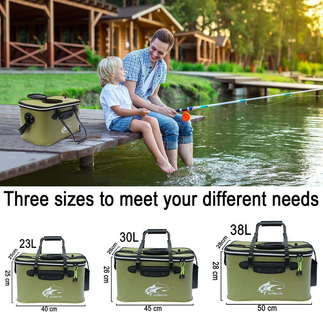 MMSGA Angeleimer, 23L/30L/38L Tragbarer Faltbarer Angelköder-Eimer，Multifunktionaler Behälter für le