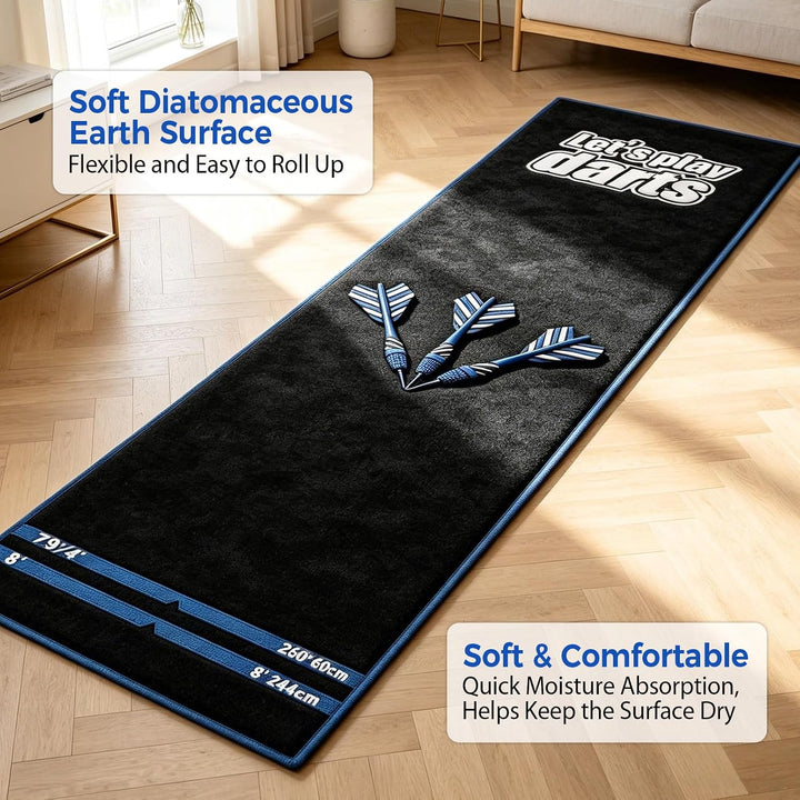 Dartmatte mit Oche Markierung 260 x 60 cm, rutschfeste Dart Teppich Matte | mit Abwurflinie, Gummi U