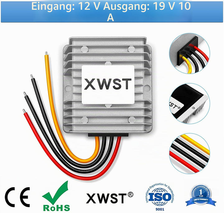 DC 12V auf 19V 10A 190W Spannungswandler Auto Netzteil Wandler Konverter Transformator Adapter DC 9-