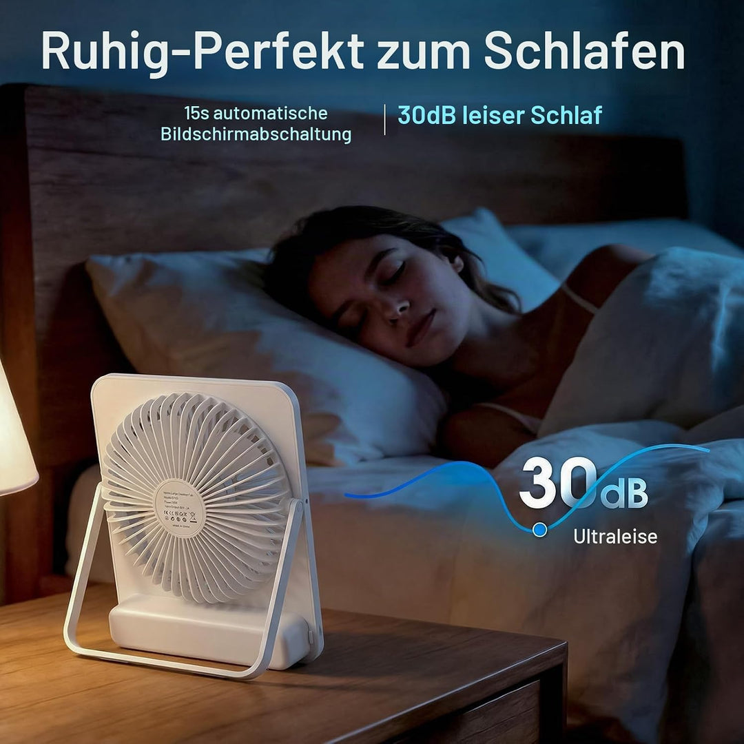 Akku Ventilator 10000mAh 40H mit 100 Stufen: Stufenlos Regulierbarer Tischventilator leise mit Wandh