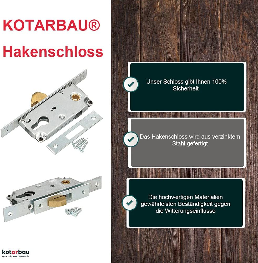 KOTARBAU® Hakenschloss Schiebetore Einsteckschloss 72/40 Schiebetürschloss Hakenfallenschloss Verzin