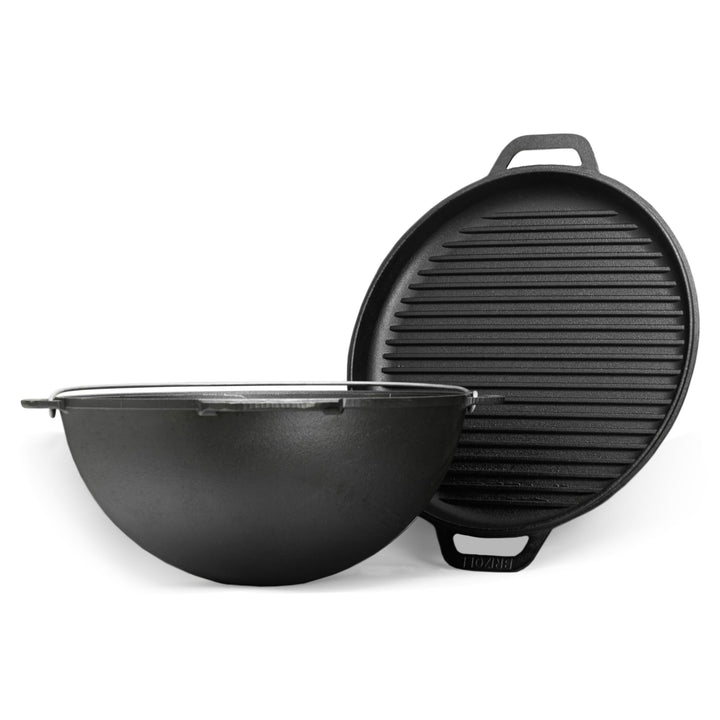 Schwenktopf 10 L Kazan aus Gusseisen Kasan Asien Kessel mit Deckel-Grillpfanne Gusstopf Campingtopf