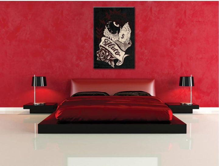 Dark Hate black Bild auf Leinwand, XXL riesige Bilder fertig gerahmt mit Keilrahmen, Kunstdruck auf