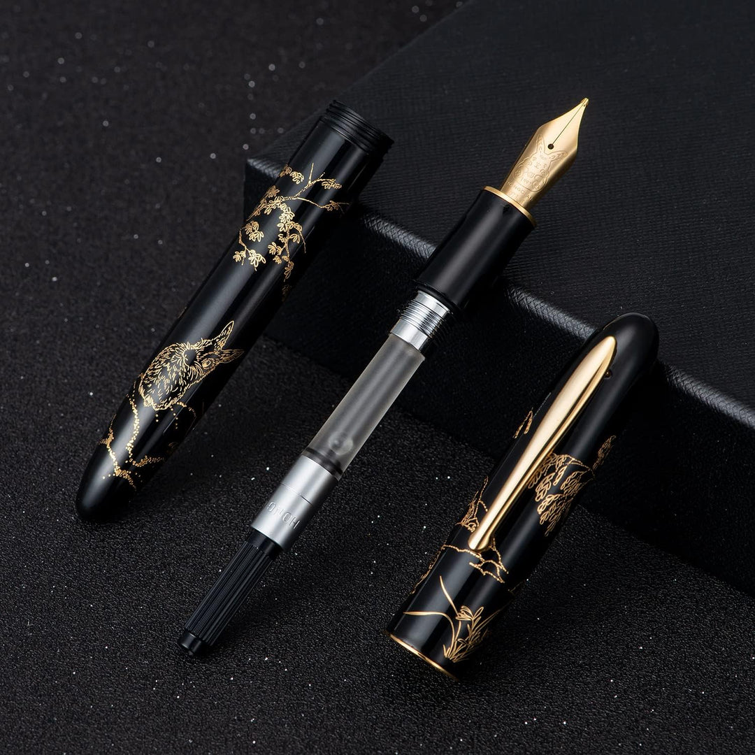 erofa Hongdian N23 Schwarz Hase Füllfederhalter, Iridium Extra Feine Feder Gold Trim, Neujahr Glück