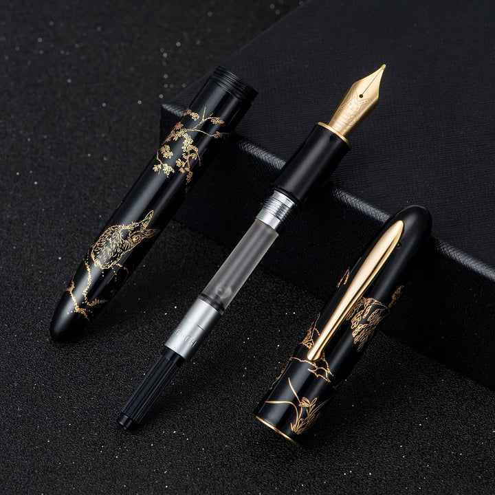 erofa Hongdian N23 Schwarz Hase Füllfederhalter, Iridium Extra Feine Feder Gold Trim, Neujahr Glück