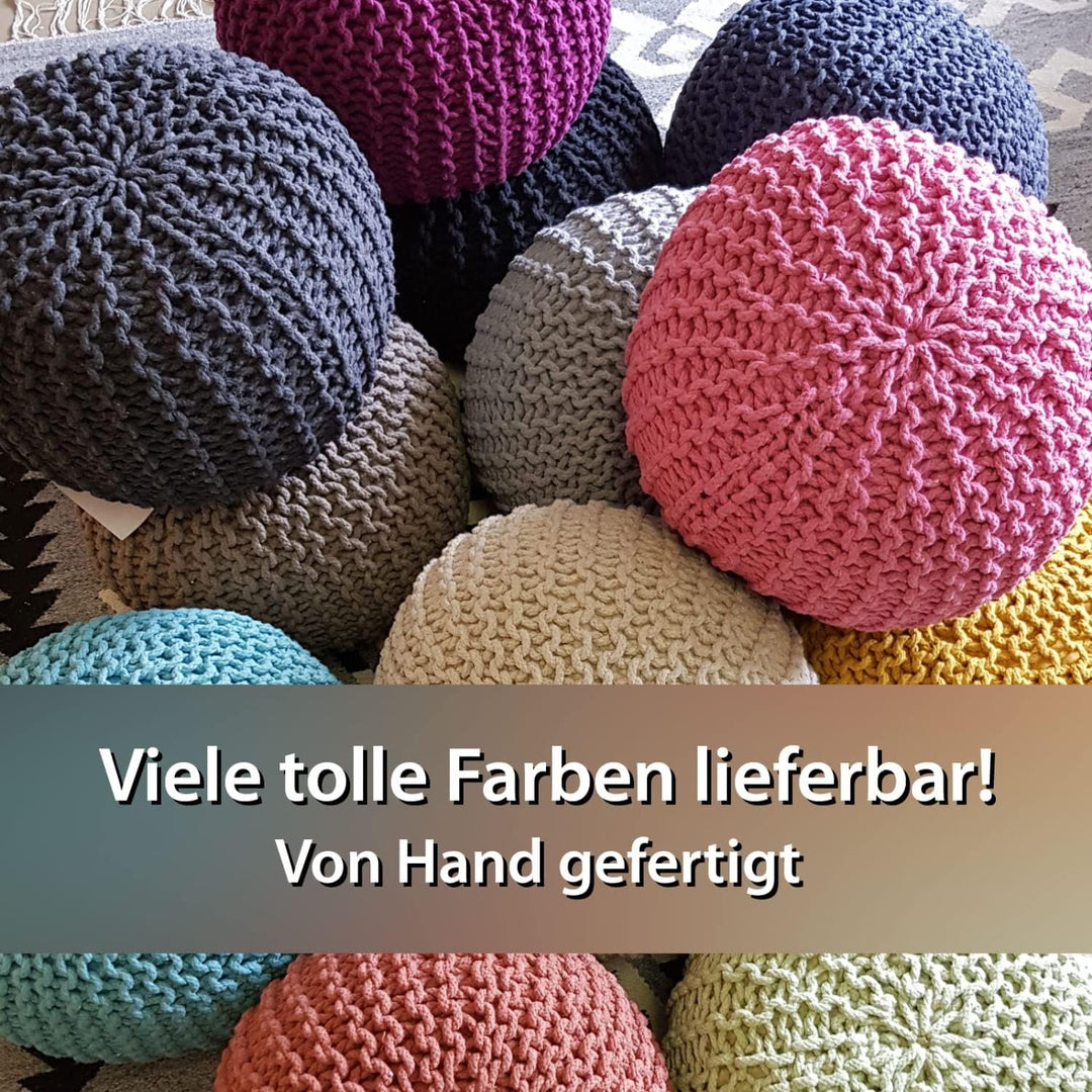 casamia Pouf Ø 55 o. 45 cm Sitzpouf Strickhocker Sitzpouf Bodenkissen nachhaltig Grobstrick Optik Gr