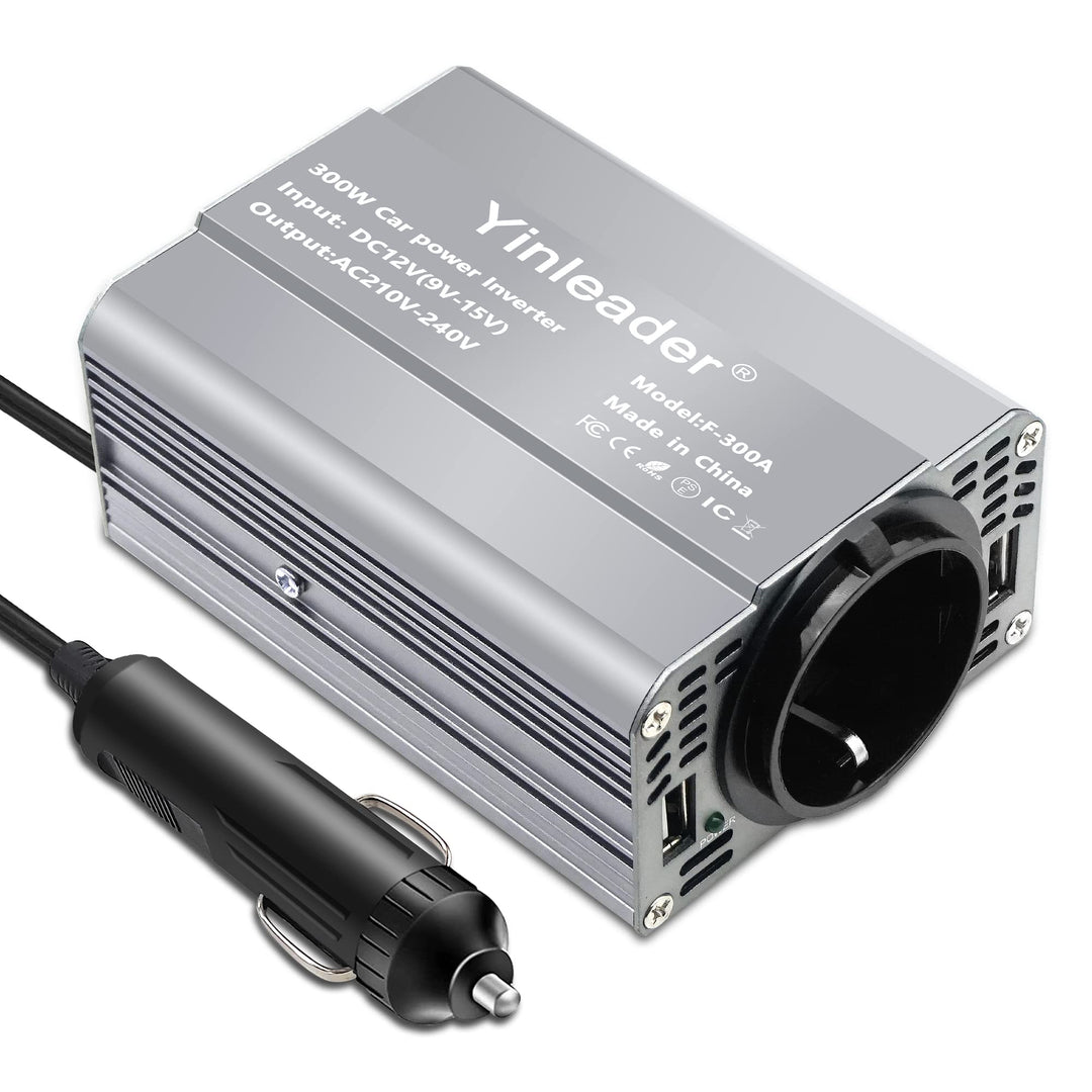 Yinleader Wechselrichter 300W DC 12V auf 230V AC KFZ-Spannungswandler 1 Euro-Steckdosen und 2 USB mi