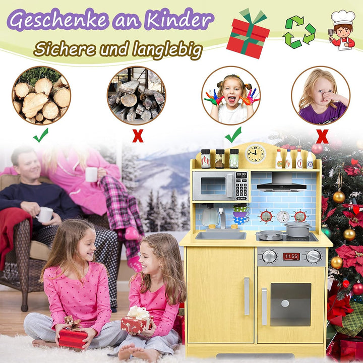 YRHome Kinderküche Holz Spielküche Küchen-Zubehör Kinder Küche Holzküche Puppenküche Spielzeugküche