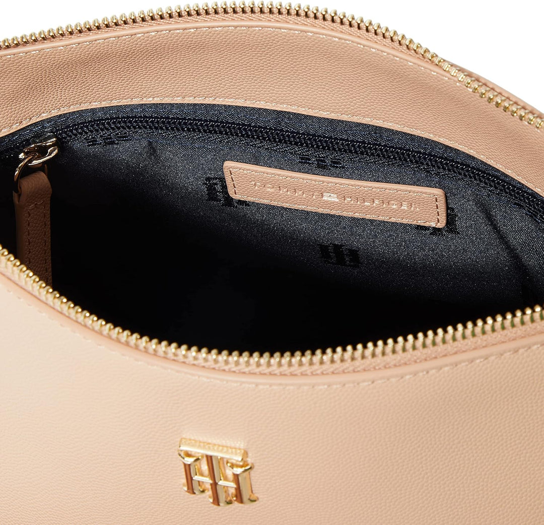 Tommy Hilfiger Damen Timeless TH Zeitlose Schultertasche, M Sandrift, Sandrift