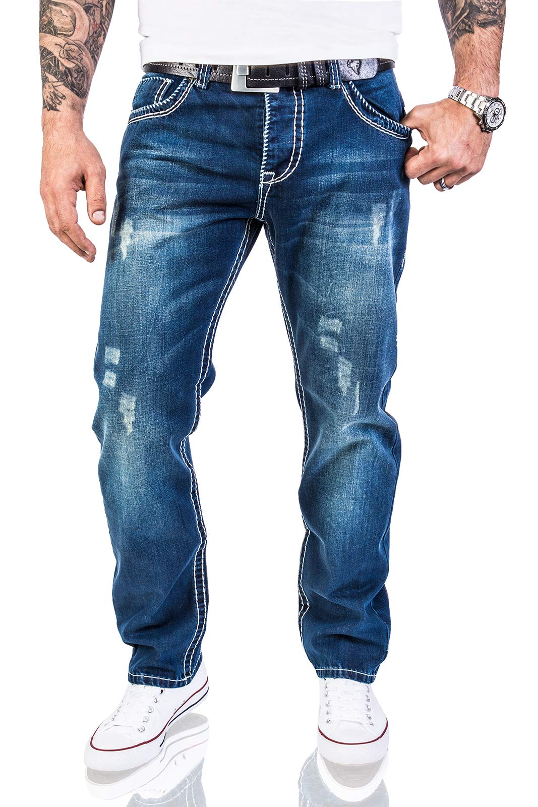 Rock Creek Herren Designer Jeans Hose Dicke Nähte Vintage Blau RC-2056 29W / 30L Blau, 29W / 30L Bla