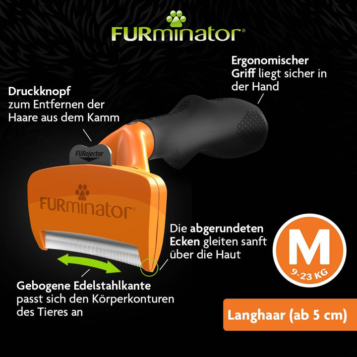 FURminator deShedding-Tool Hund Grösse M Langhaar - Hundebürste für mittelgrosse Hunde zur Entfernun