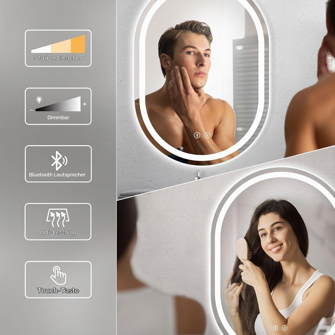 Dripex Badspiegel mit Beleuchtung Led Spiegel mit Bluetooth-Lautsprecher und Touch-Schalter, Dimmbar