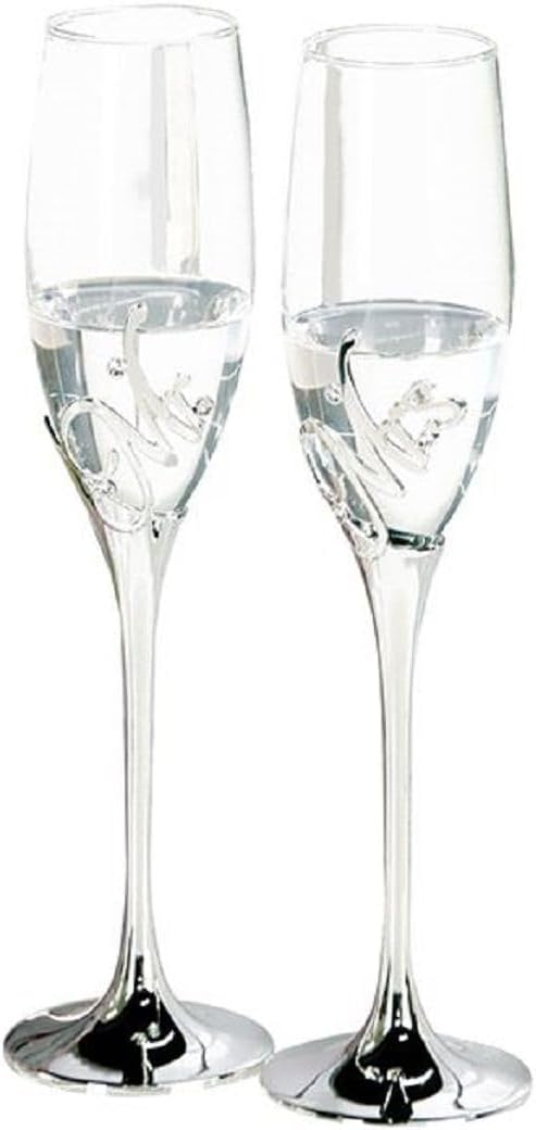 Casablanca - Champagnerglas - MR+MRS- Metall - Farbe: Silber - 2 er Set - Höhe : 27cm