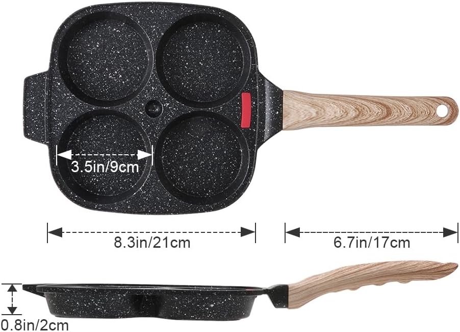Bobikuke Spiegeleipfanne, Pancake Pfanne 4 Loch Augenpfanne Antihaft-Aluminium Pfanne für Frühstück