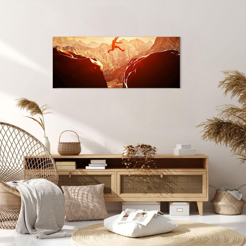 Wandbilder Dekoration Wohnzimmer Mann Berg Freiheit Panorama Bilder auf Leinwand 120x50cm Leinwandbi