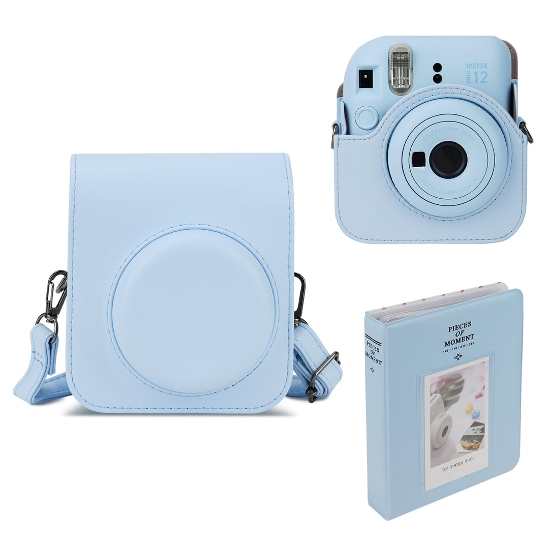 Mumlicha PU Leder Kameratasche und 64 Taschen Fotoalbum kompatibel mit Fujifilm Instax Mini 12 Sofor