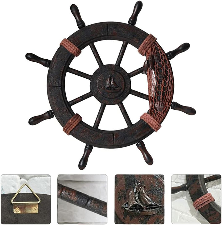 BESPORTBLE Holz Schiff Steuerrad Schiffsruder Nautical Wanddeko Vintage Türschild Mediterrane Anhäng