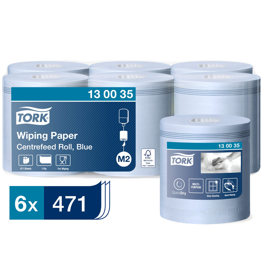 Tork Papierwischtücher mit Innenabrollung Blau M2, Saugfähig, 6 × 471 Blatt, 130035 165 m*19.5 cm bl