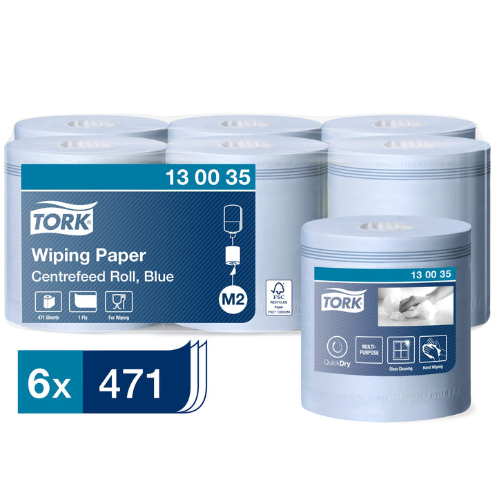 Tork Papierwischtücher mit Innenabrollung Blau M2, Saugfähig, 6 × 471 Blatt, 130035 165 m*19.5 cm bl