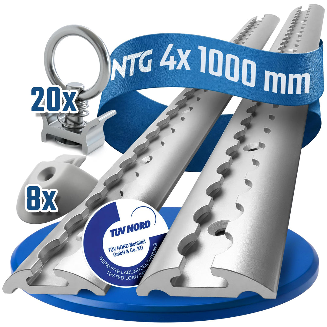 4 x 1 m Alu Airlineschiene runde halbrunde Form, mit Bohrungen 1m 1000mm -Starterset- mit 20x einfac