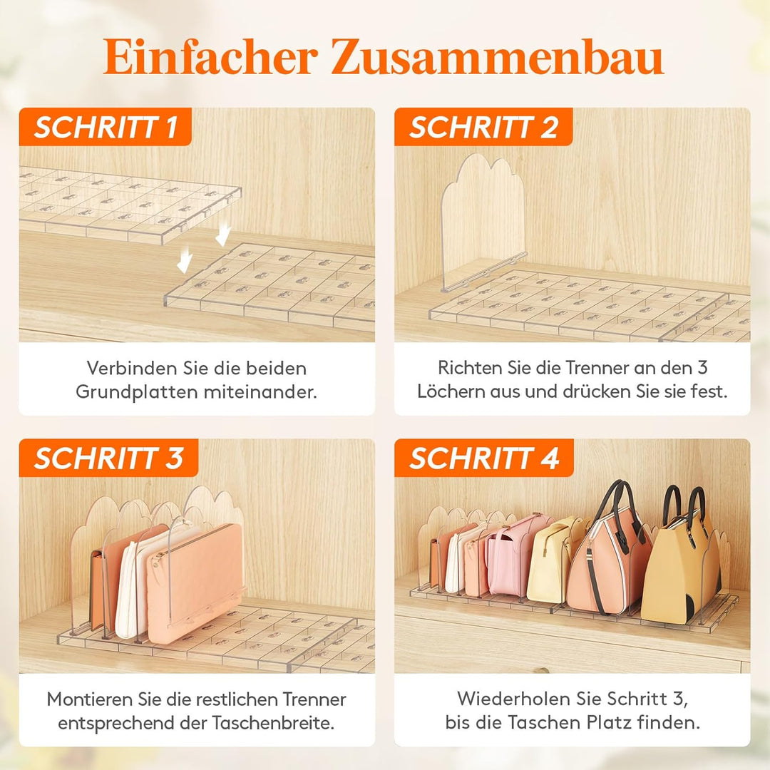 Lifewit 3 Stück Handtaschen Trenner Aufbewahrung für 10 Taschen, Transparent Regaltrenner Taschenstä
