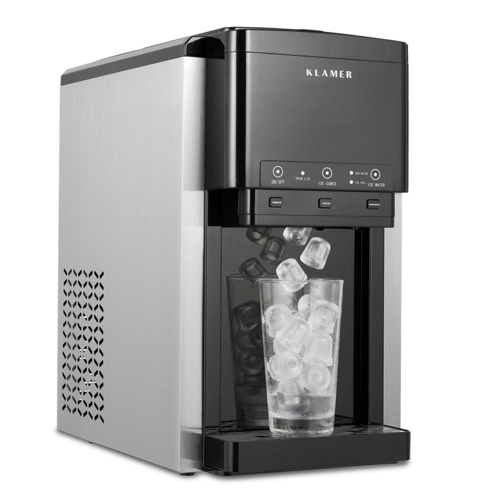 KLAMER 3-in-1 Eiswürfelmaschine, Crushed Ice & Eiswasser, 18–20 kg/24h, Kugeleis 12 Stück in 7 Min,