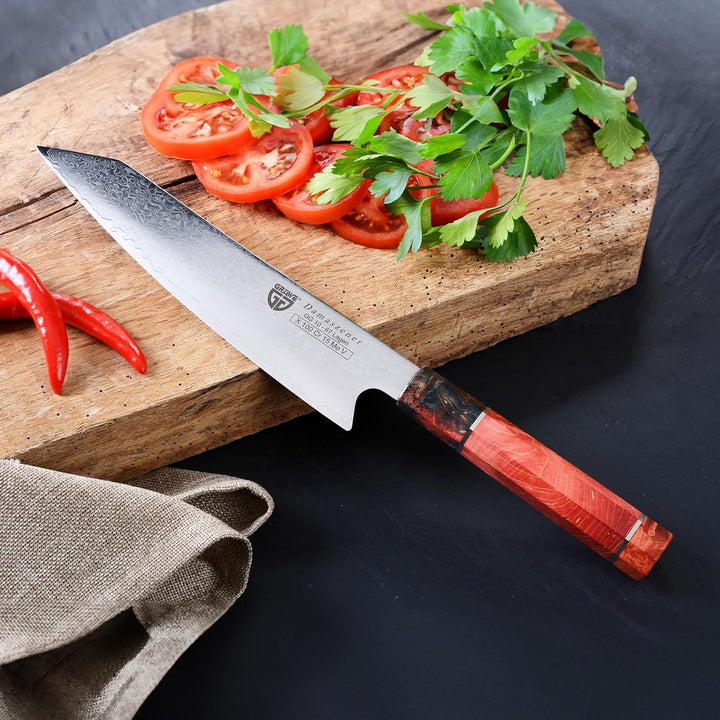 GRÄWE Damastmesser Signature, Grosses Messer aus Damaststahl, Super Scharf, Damaszener Santokumesser