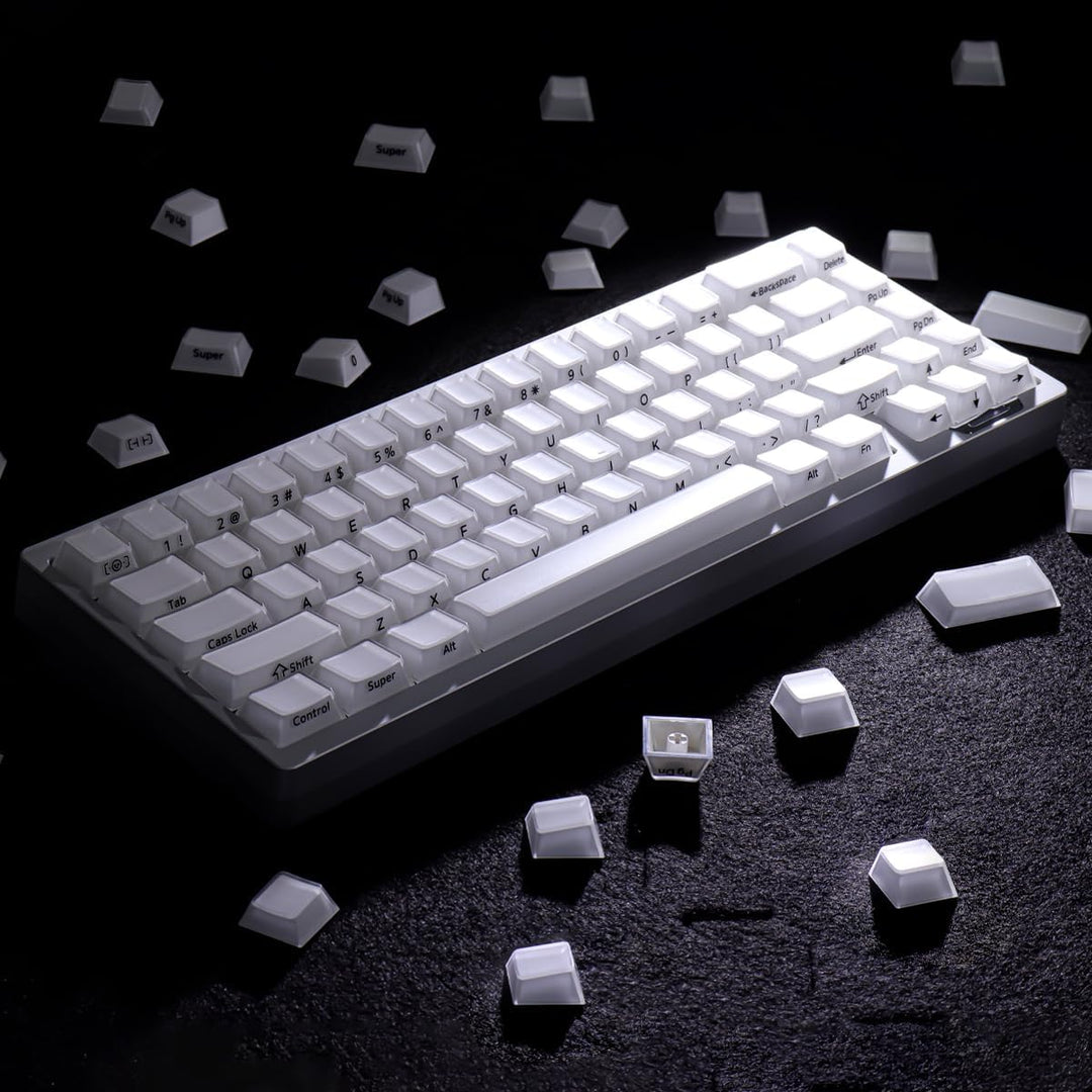 JakeTsai Velvet Crystal Jelly White Keycaps, 126 Keys Double Shot PC Keycaps Dye-Sub Cherry Profile