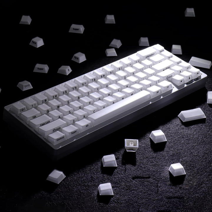 JakeTsai Velvet Crystal Jelly White Keycaps, 126 Keys Double Shot PC Keycaps Dye-Sub Cherry Profile
