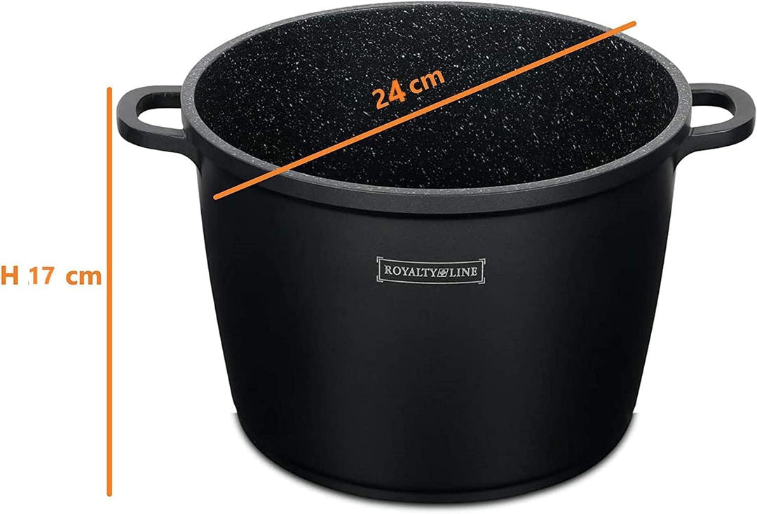 Royalty Line - Kochtopf mit Glasdeckel, Antihaftbeschichteter, Induktionsgeeignet, Schwarz, 7 Liter,