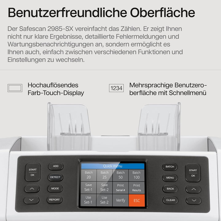 Safescan 2985-SX Geldzählmaschine, Wertzählung und Sortierung von gemischten Banknoten - Banknotenzä